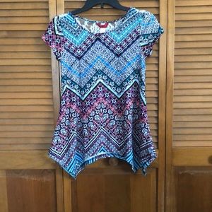 Tribal print colorful youth shirt with lace